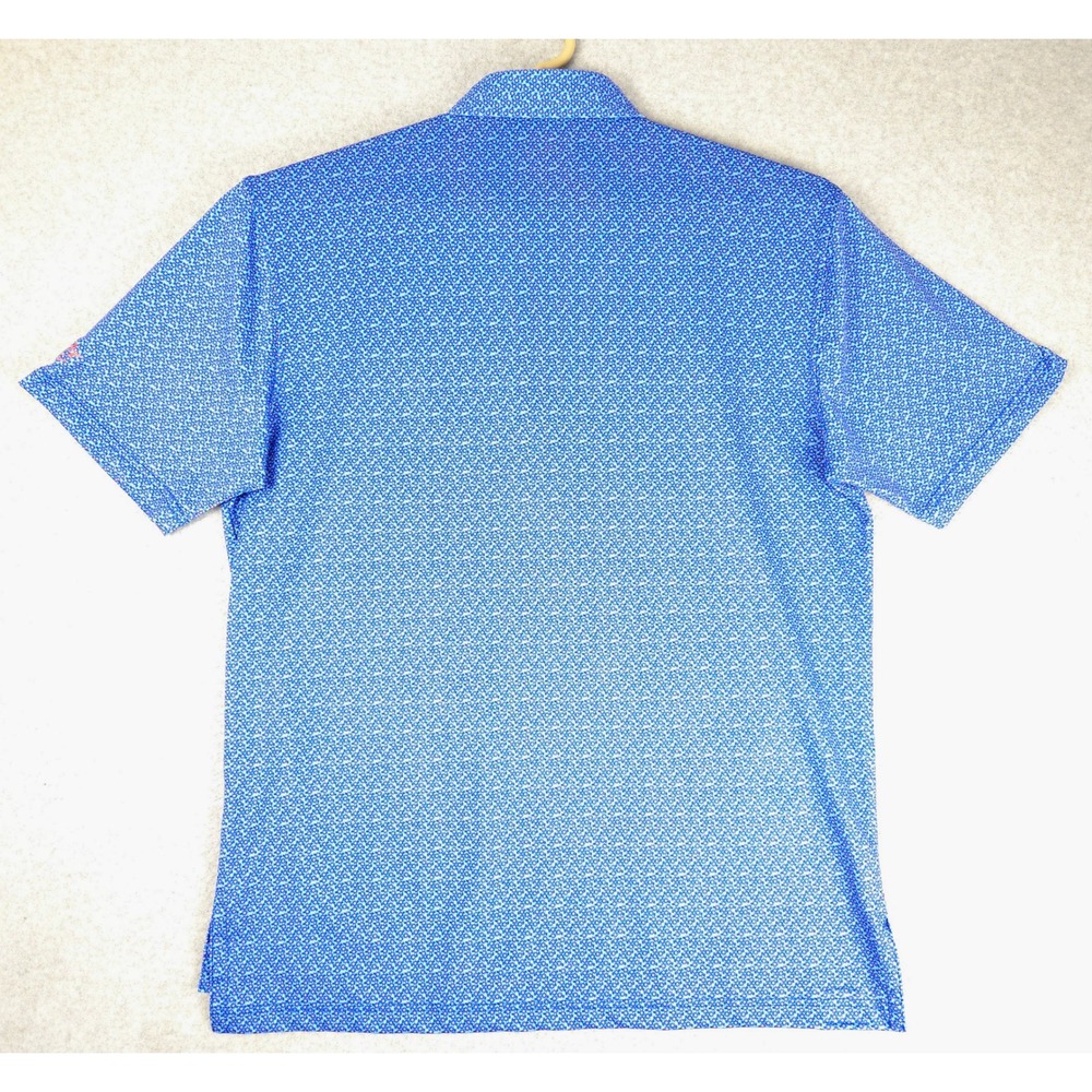 Turtleson Mens Performance Golf‎ Polo Shirt Blue Orange Floral Print Size M - Picture 6 of 8